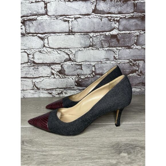 Manolo Blahnik Grey Wool Fabric Burgundy Pointed Toe Heels Women Sz 39.5EU/9M US - Picture 9 of 16
